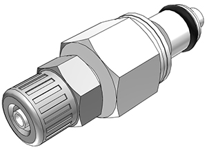 PMCD20025-CAD PMCD20025 - Stecker 4,0 mm AD / 2,5 mm ID Klemmringverschraubung, mit Absperrventil, Buna-N Dichtung
