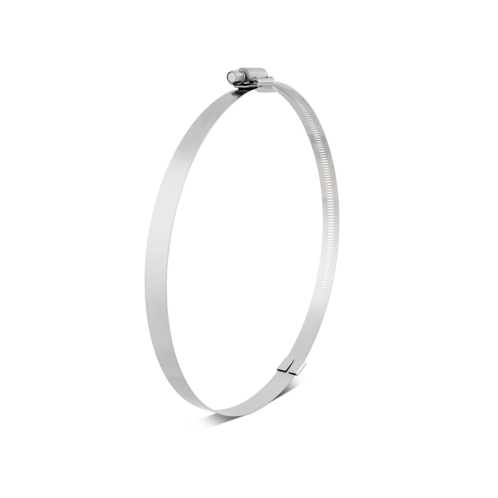 Hi-Torque Schilderbefestigung / Schilderschelle: Robuste Edelstahl-Bandklemme für die sichere und flexible Montage von Schildern. Hi-Torque Schilderschelle: Silbernes Metallband zur Schilderbefestigung mit Schraubverschluss.