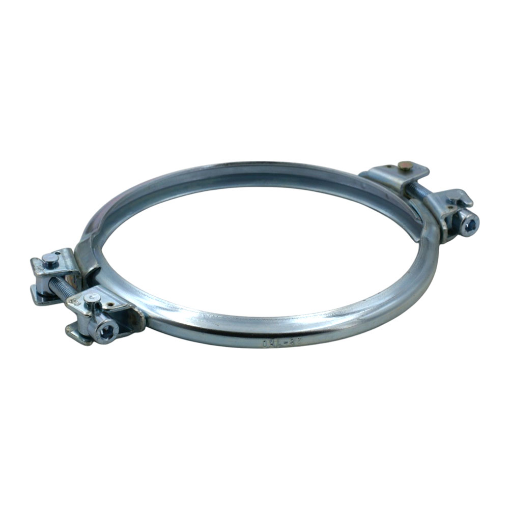 Spannring Absaugschelle: Robuster Metallspannring für Abgasanlagen und Rohrverbindungen. Spannring Absaugschelle, galvanisierter Metallspannring mit zwei Schraubverschlüssen für sichere Rohrverbindungen an Abgasanlagen.
