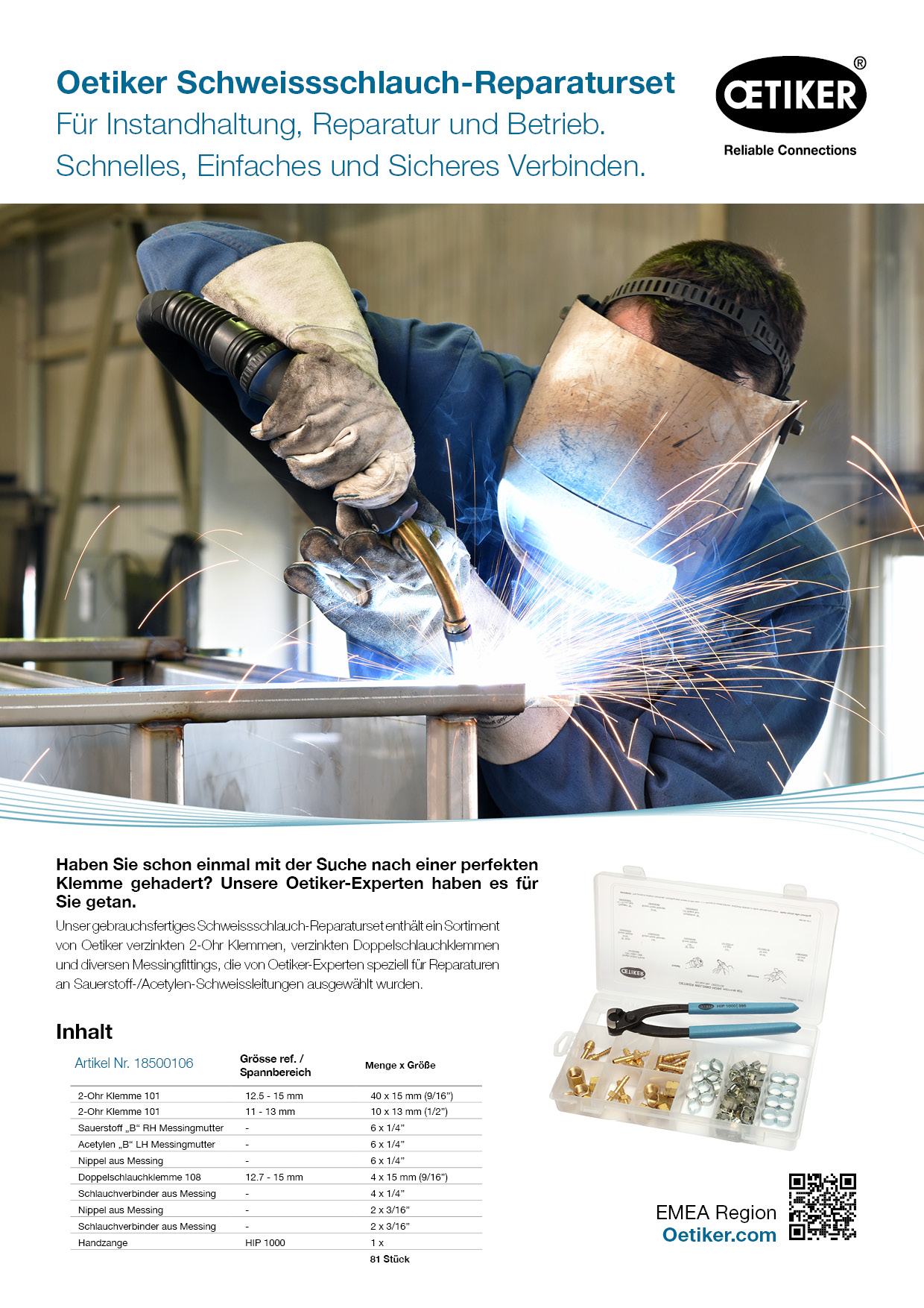 OETIKER® Schweißschläuche Reparatur Sortiment inkl. Zange (81-teilig)