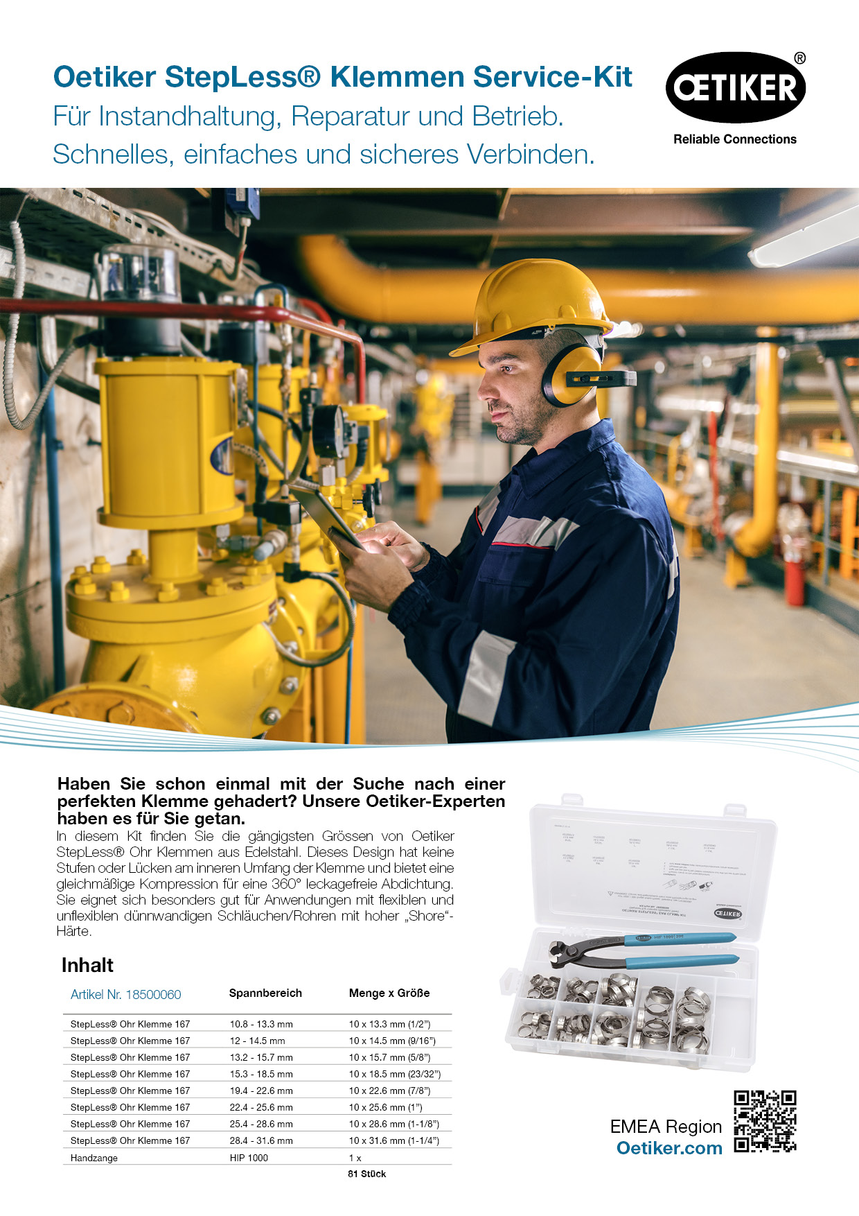 OETIKER® Stufenlose Ohrklemmen Sortiment inkl. Zange (81-teilig), Edelstahl