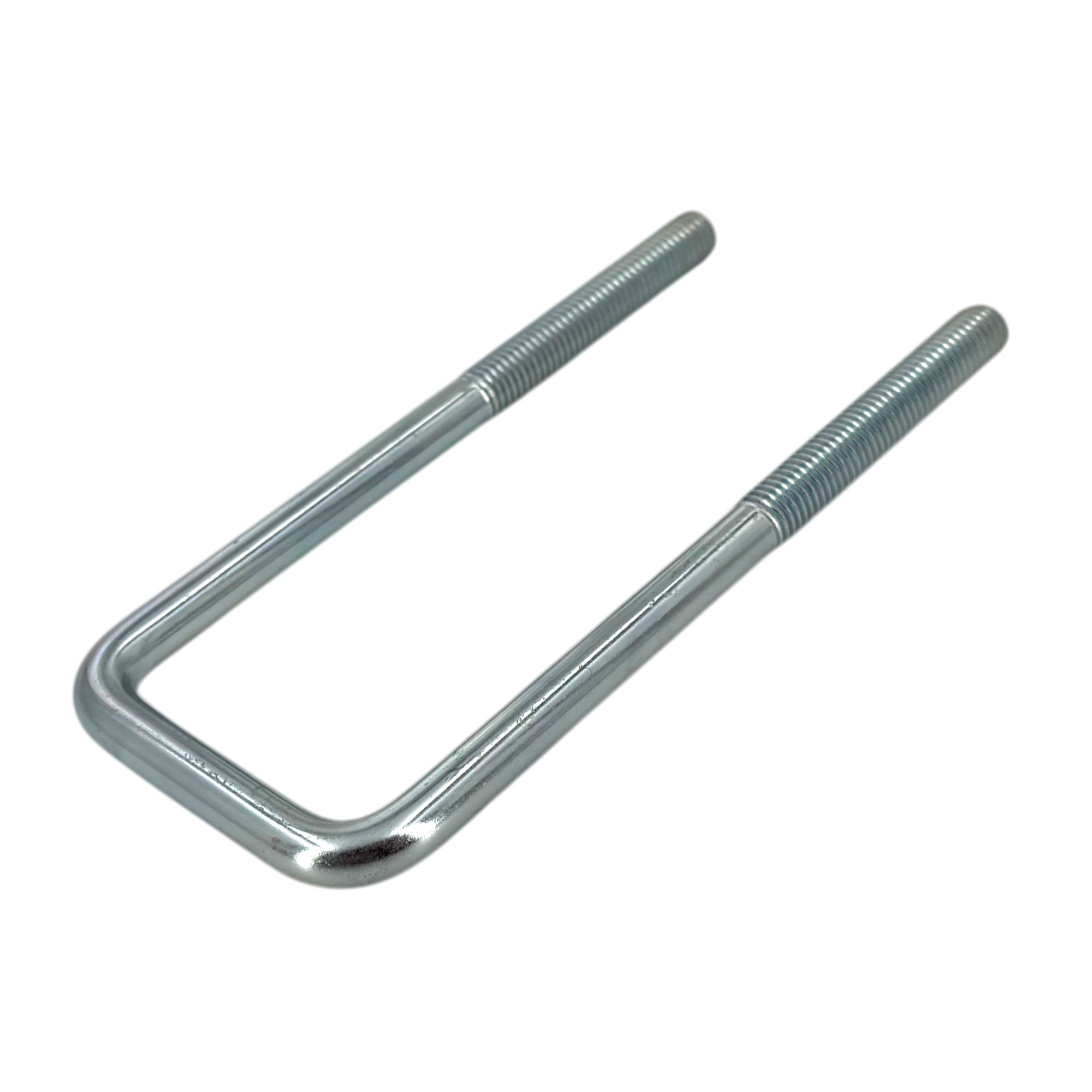 Quadratrohrbügel / Rechteckbügel mit langen Schenkeln, ähnl. Typ 3575. Ein glänzender, silberner U-Bügel aus Metall mit Gewinde an den Enden der Schenkel.