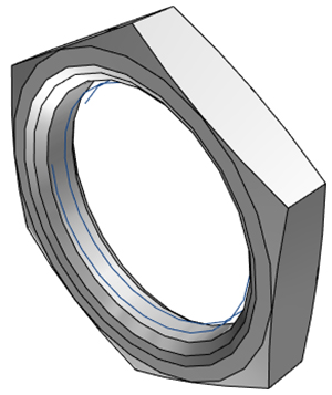 520300 Plattenmontagemutter aus Acetal für CPC Serien Eine hellgraue, sechskantige Plattenmontagemutter des Typs 520300 aus Acetal für CPC Serien, mit sichtbarem Innengewinde.