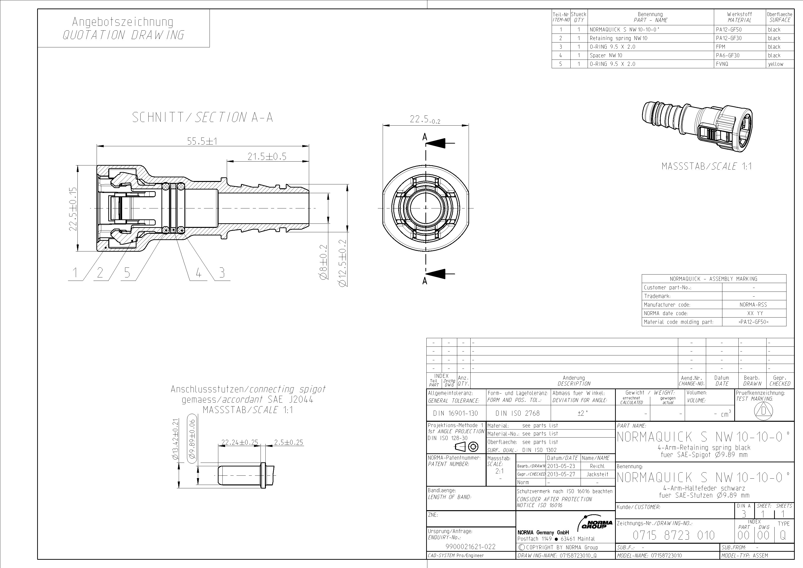 NQ-S gerade Steckverbindung NW 10, mit 10 mm Schlauchanschluss