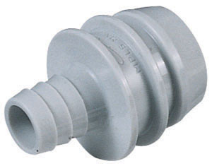96000 Stecker: UDC Clean-in-Place-Adapter ohne Absperrung mit 1/2 Zoll (12,7 mm) Schlauchanschluss. Grauer 96000 Stecker mit 1/2 Zoll (12,7 mm) Schlauchanschluss und Clean-in-Place-Adapter (UDC) ohne Absperrung.