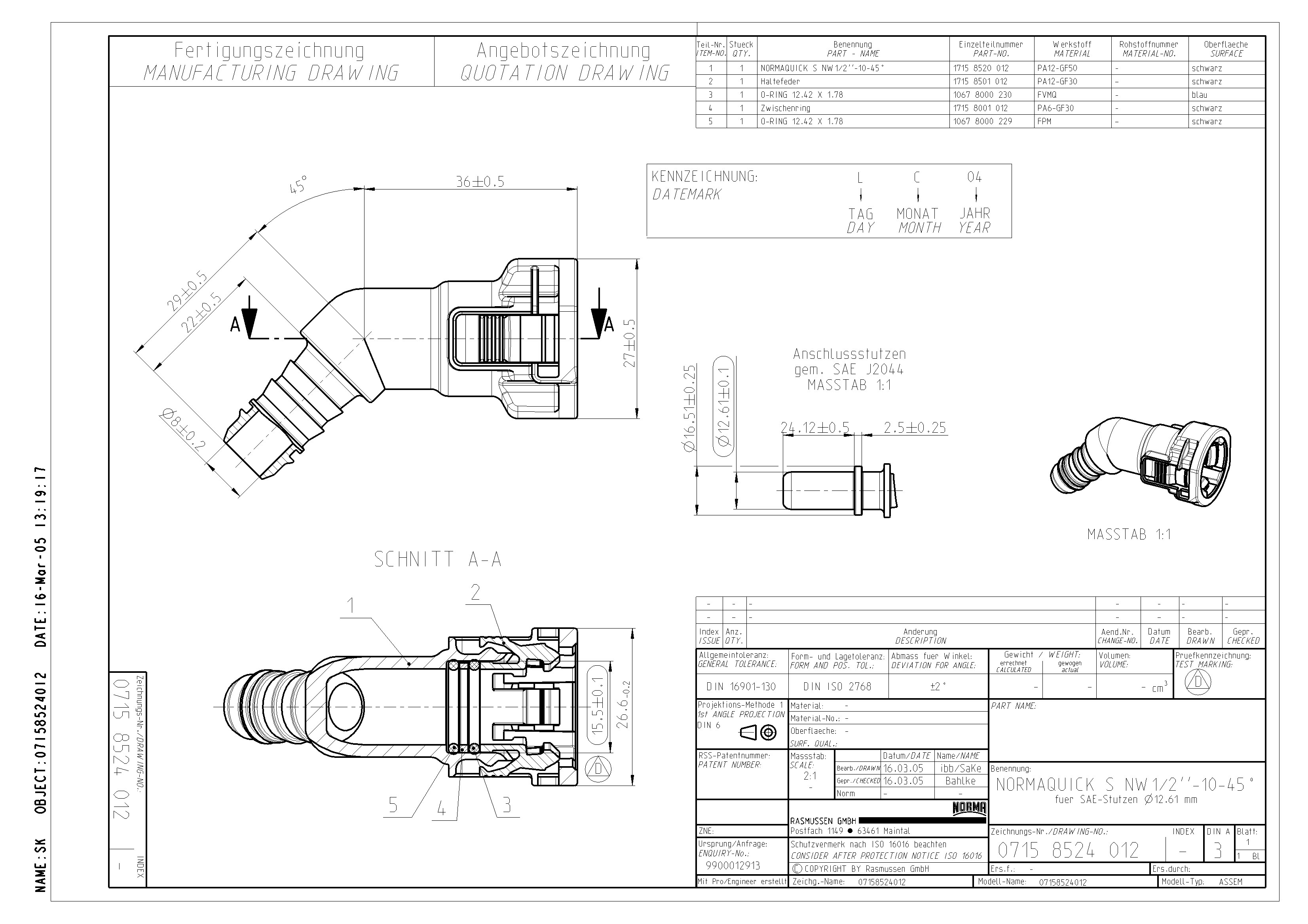 NQ-S 45°-Steckverbindung NW 1/2", mit 10 mm Schlauchanschluss