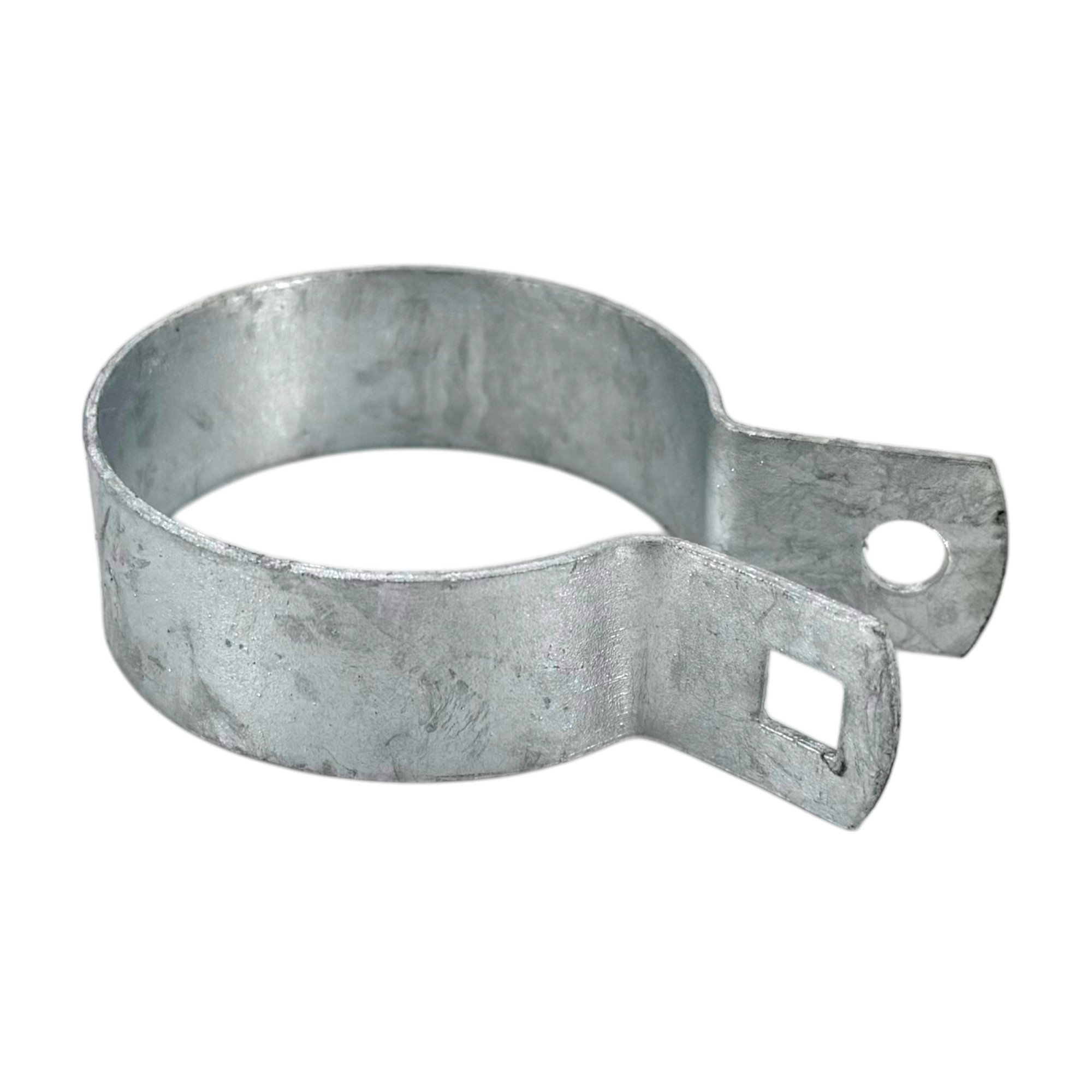 Strebenschelle für Rundrohr, verzinkt, mit quadratischem und rundem Befestigungsloch