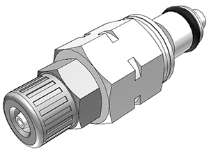 PMCD20M42-CAD PMCD20M42 - Stecker 4,0 mm AD / 2,0 mm ID Klemmringverschraubung, mit Absperrventil, Buna-N Dichtung