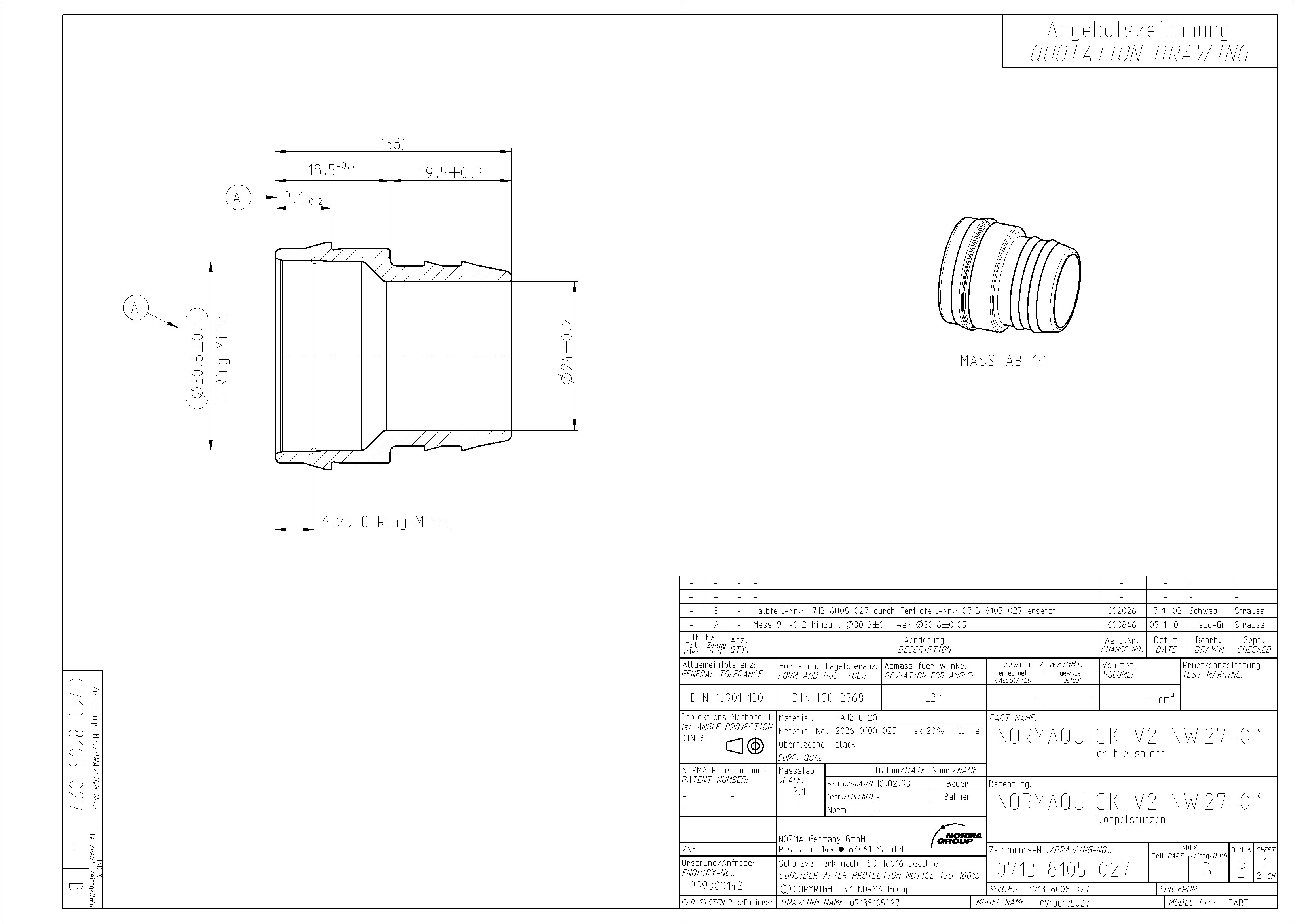 NQ-V2 Adapterstück / Stecker NW 27 - 0°, mit 29 mm Schlauchanschluss NQ-V2 Adapterstück / Stecker NW 27 - 0°, mit 29 mm Schlauchanschluss