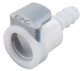 APC17004 - Kupplung 6,4 mm Schlauchanschluss aus weißem Kunststoff mit grauem Schnellverschluss. APC17004 Kupplung 6,4 mm Schlauchanschluss, weiße Kunststoffkupplung mit grauem Schnellverschluss.