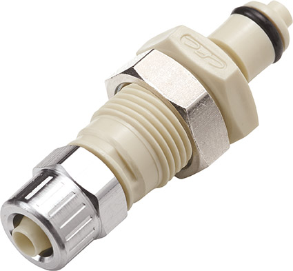 PMCD400412 - CPC Stecker 6,4 mm AD / 4,3 mm ID Klemmringverschraubung, mit Absperrventil