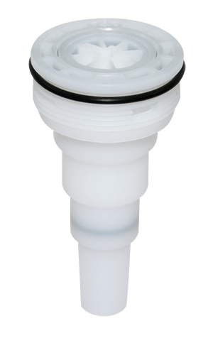 DQPRO20G2NPSST Einsatz mit 2 Zoll NPS (ISO G2) Gewinde und EPDM-Dichtung zum sicheren Verschluss von Stahlfässern und IBC Kappen. DQPRO20G2NPSST weißer Kunststoffeinsatz mit 2 Zoll NPS (ISO G2) Gewinde, schwarzer EPDM-Dichtung und sternförmiger Innenstruktur, geeignet für Stahlfässer und IBC Kappen.