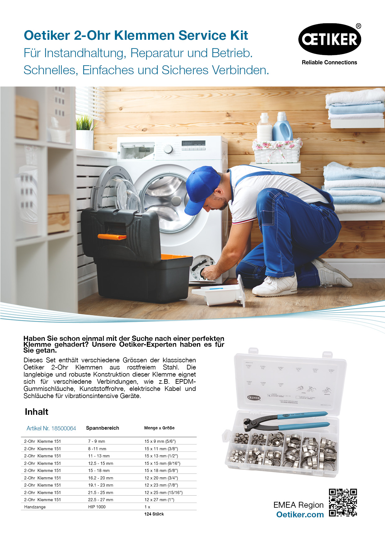 OETIKER® 2-Ohrklemmen Sortiment inkl. Zange (124-teilig), Edelstahl