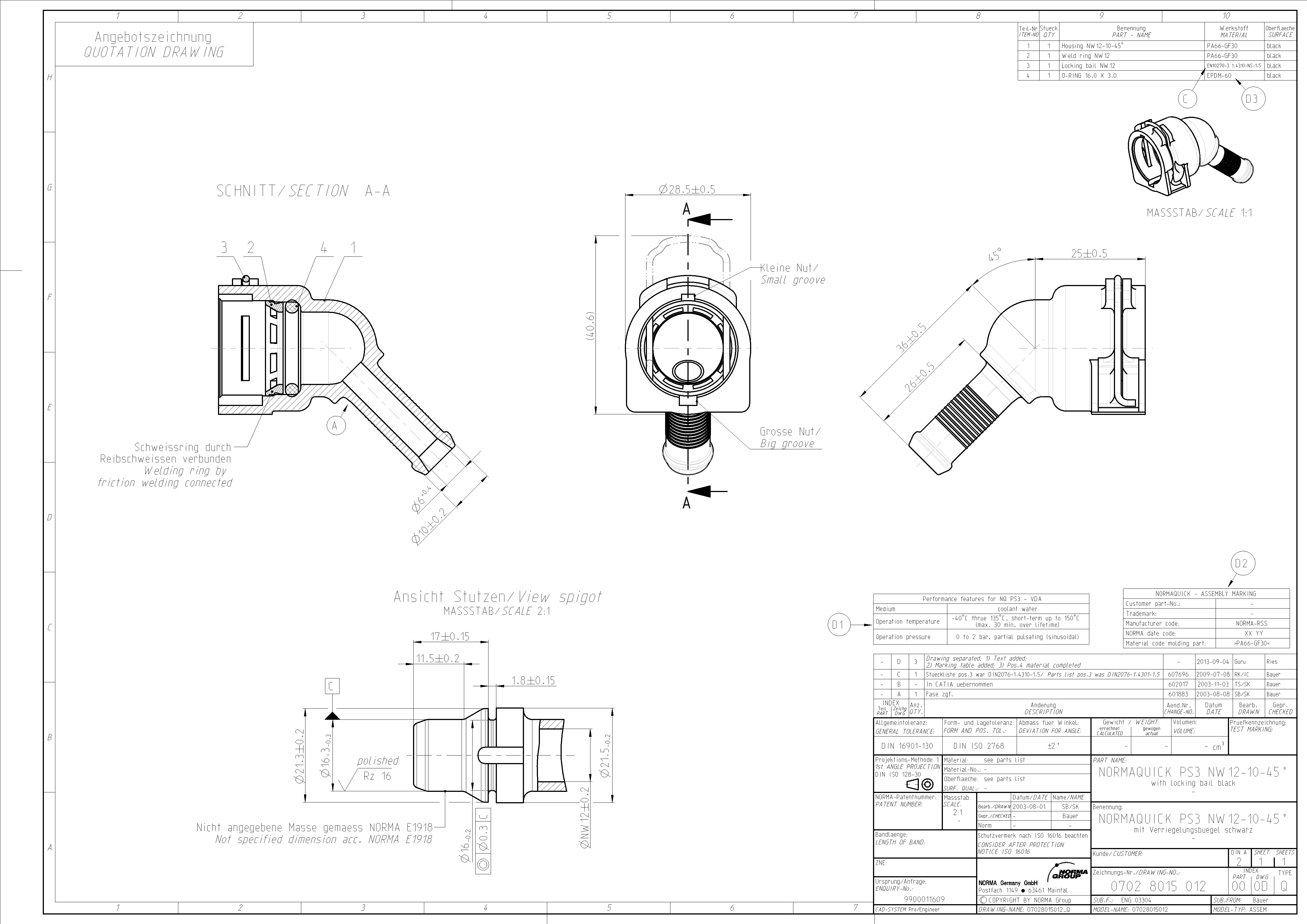 NQ-PS3 Steckverbindung NW 12 - 10 - 45 ° - EPDM NQ-PS3 Steckverbindung NW 12 - 10 - 45 ° - EPDM
