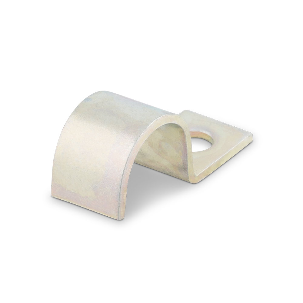 BSL DIN 72571 Leitungsschelle aus Metall für eine Leitung, U-förmig zur sicheren Befestigung. BSL DIN 72571 Metall-Leitungsschelle, U-förmig, mit Montagebohrung, für eine Leitung.