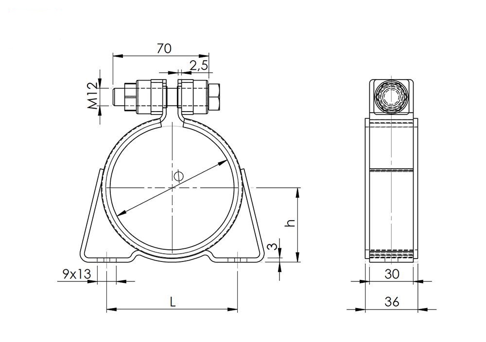 Halterungschelle mit Konsole HMK SPGU - einteilig, schwere Ausführung Halterungsschelle mit Konsole - technische Zeichnung