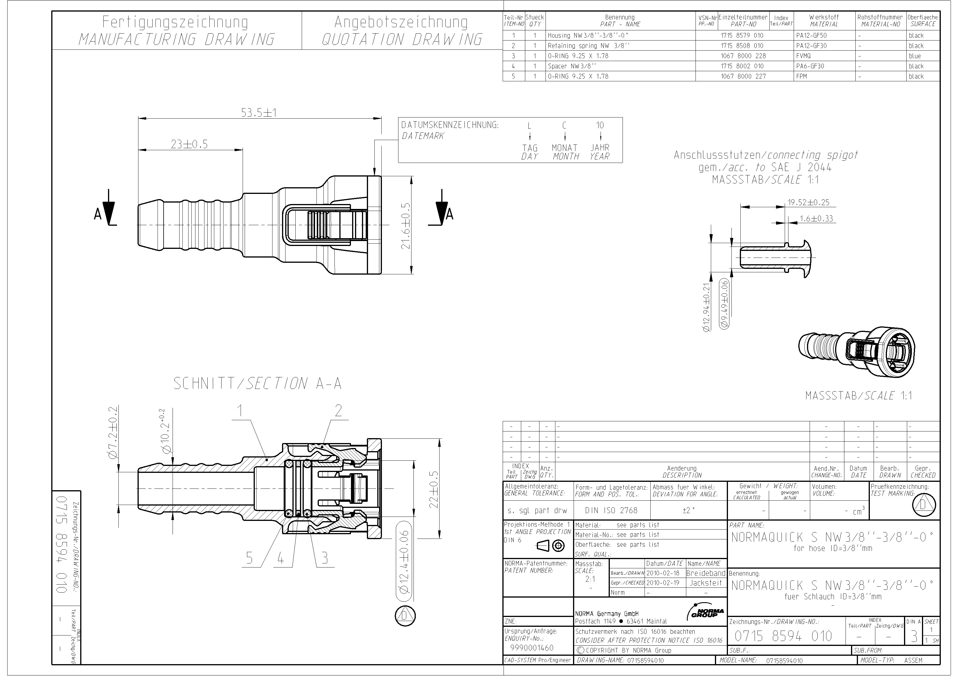 NQ-S gerade Steckverbindung NW 3/8", mit 3/8" Schlauchanschluss (9,5 mm) NQ-S gerade Steckverbindung NW 3/8", mit 3/8" Schlauchanschluss (9,5 mm)