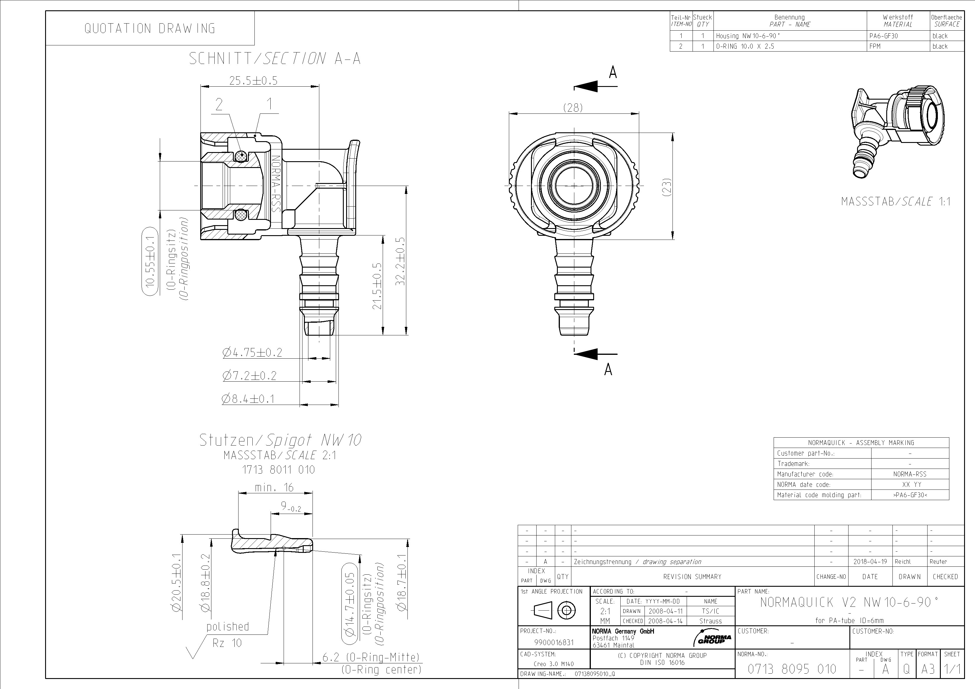 NQ-V2 Steckverbindung NW 10 - 06 - 90°, 6 mm Schlauchanschluss NQ-V2 Steckverbindung NW 10 - 06 - 90°, 6 mm Schlauchanschluss