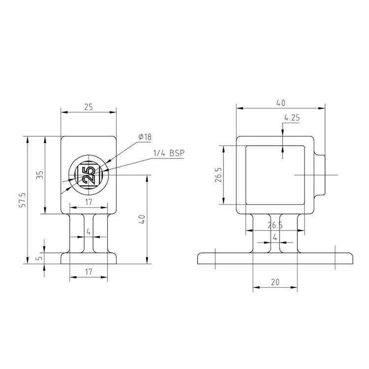 Rohrverbinder Handlaufhalterung, quadratisch | 25x25 oder 40x40 - Typ 34S (143FW) Rohrverbinder Handlaufhalterung, quadratisch | 25x25 oder 40x40 - Typ 34S (143FW)