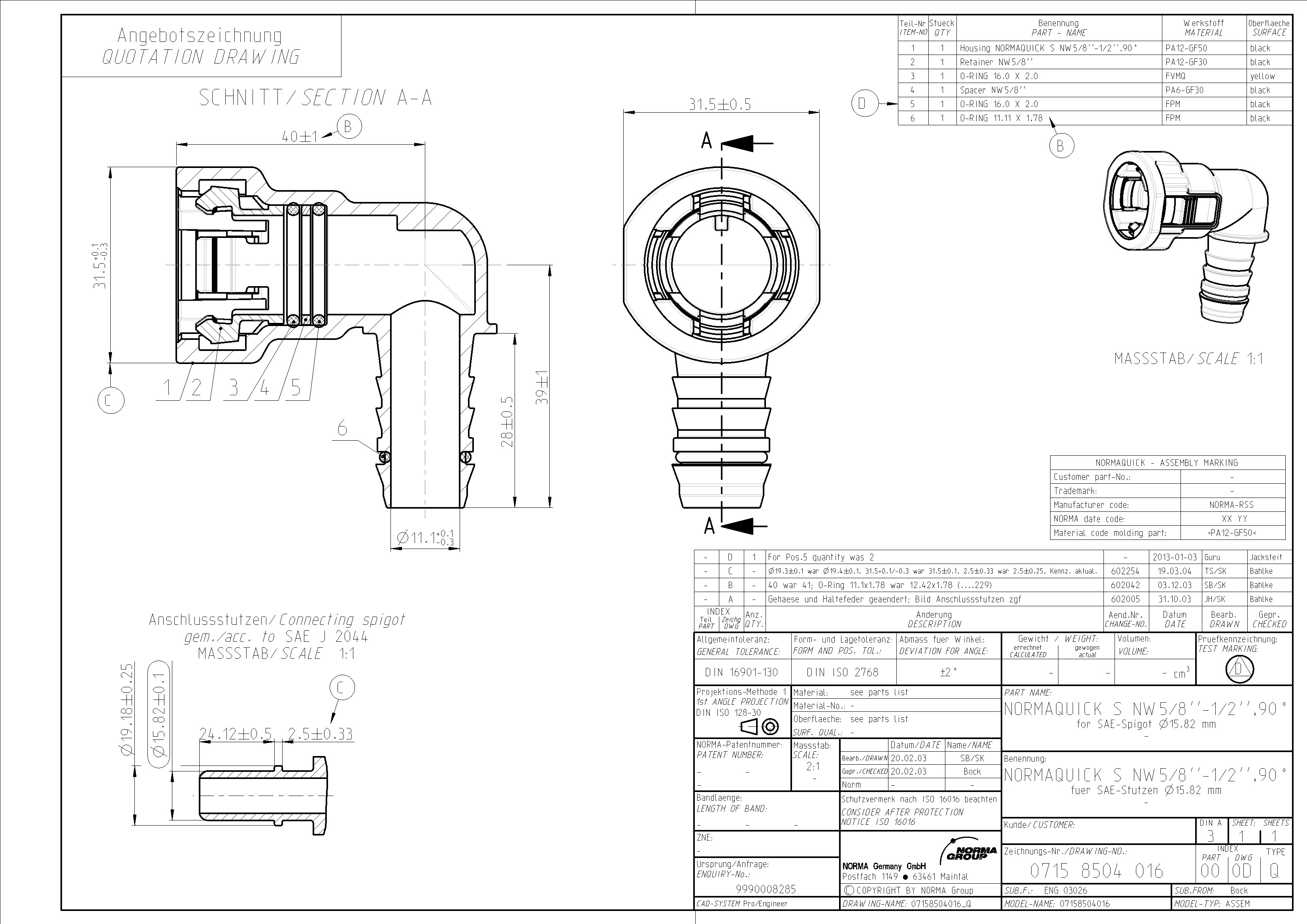 NQ-S 90°-Steckverbindung NW 5/8", mit 1/2" Schlauchanschluss (13 mm) V3