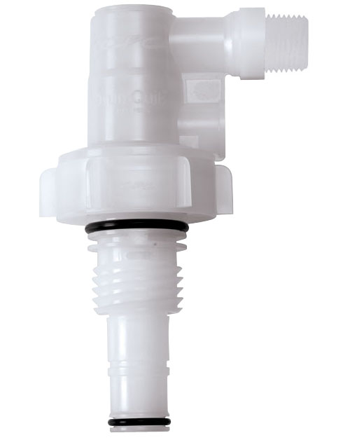 DQPRO120712202 - Dosiersystem Winkelkupplung mit 3/4 Zoll BSPP Außengewinde, mit Absperrventil, FKM Weißes DQPRO120712202 Dosiersystem Winkelkupplung aus Kunststoff mit 3/4 Zoll BSPP Außengewinde, integriertem Absperrventil und FKM-Dichtungen.