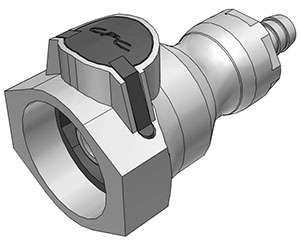 CPC-Kupplung 99000 – Schnellkupplung mit 9,5 mm Schlauchanschluss, Absperrventil, FDA-Zulassung und Silikon-O-Ring (UDC). Detaillierte Ansicht der hellgrauen CPC-Kupplung 99000 mit 9,5 mm Schlauchanschluss und integriertem Absperrventil. Das Modell ist FDA-konform und mit einem Silikon-O-Ring ausgestattet.