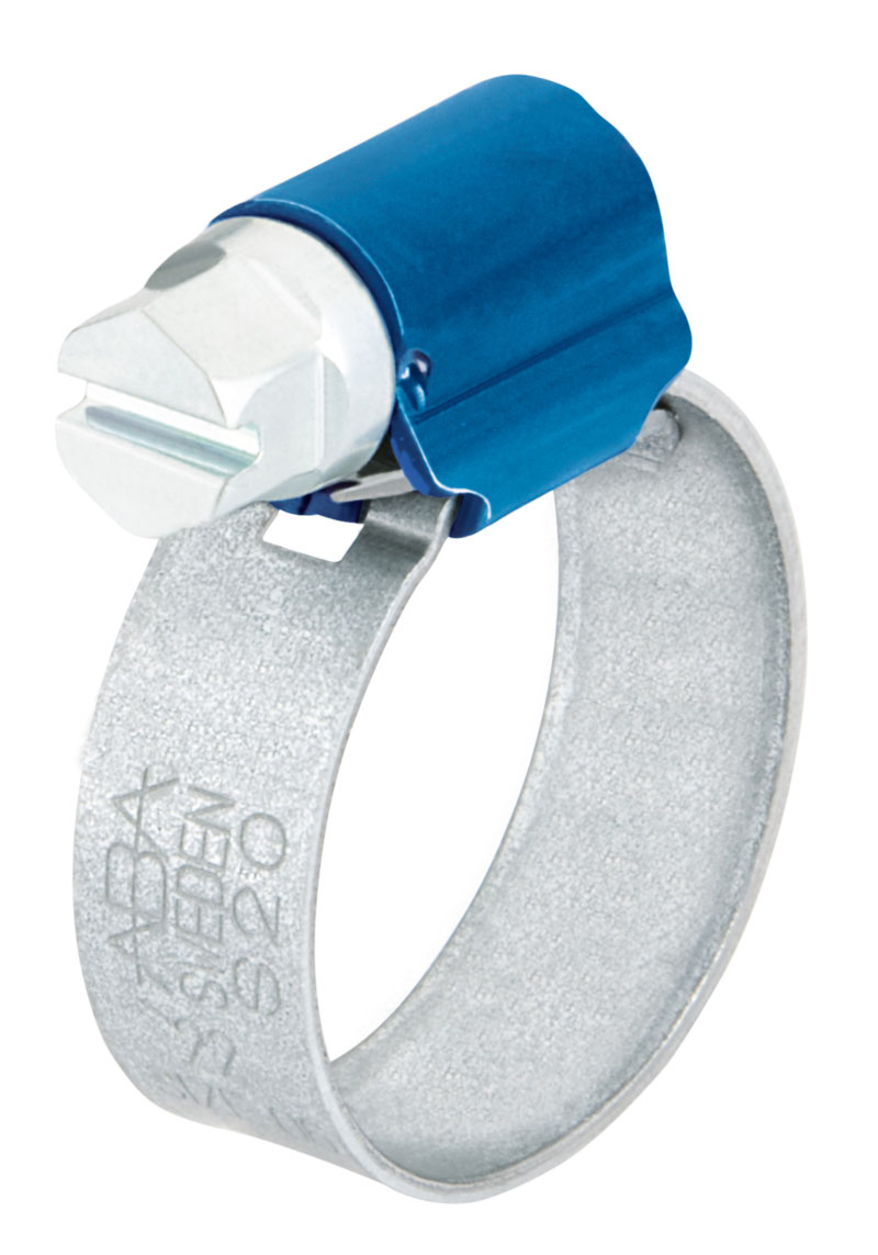 ABA Sweden S20 Schlauchschelle mit blauem Schraubverschluss Metall-Schlauchschelle mit blauem Schraubmechanismus und ABA Sweden S20 Prägung